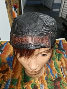 Vtg Easyriders Leather Biker Scarf Hat Black OSFA Rare Made in USA